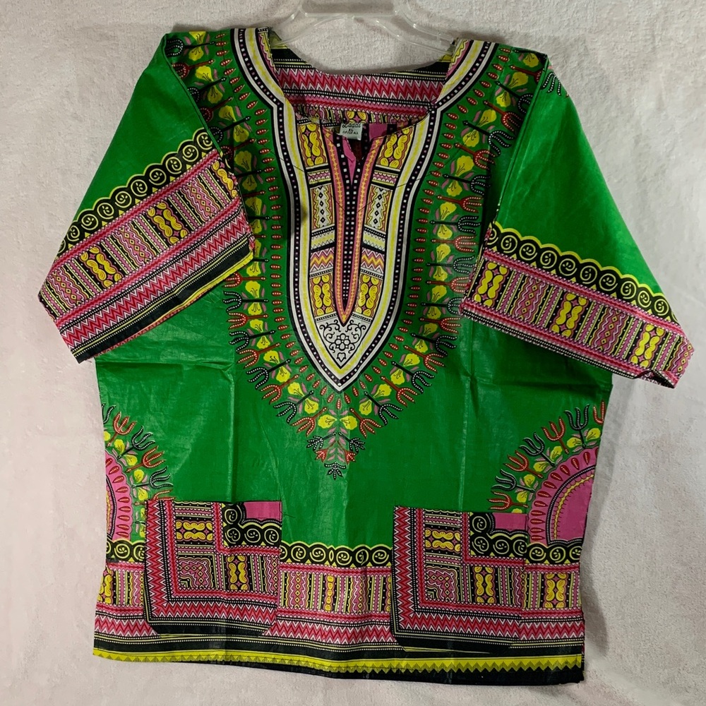 Laddi Unisex Vibrant Green Dashiki African Bohemian Shirt Top XL